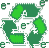A small image macro of the recycle symbol (reduce, reuse, recycle) with small letter e's with the minus symbol next to them scattered around (e-) referring to electrons.